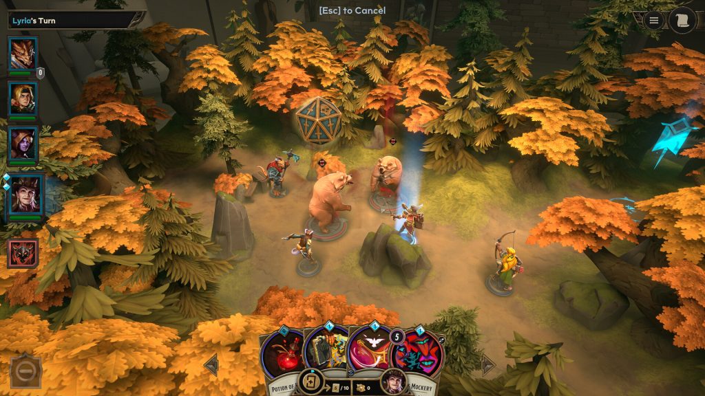 Four players around a virtual table in Demeo x Dungeons & Dragons: Battlemarked VR mode, selecting heroes before battle
