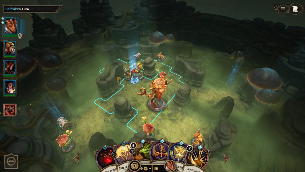 Meta Quest player wearing headset and interacting with a floating card deck in Demeo x D&D: Battlemarked