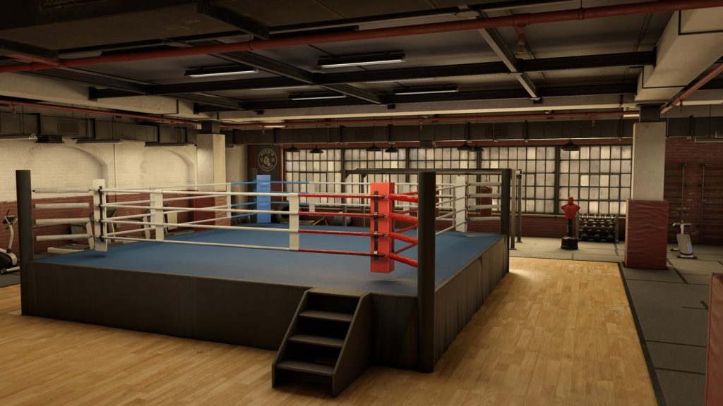 Single-player campaign locker room with boxer preparing for story mode in The Thrill of the Fight 2.
