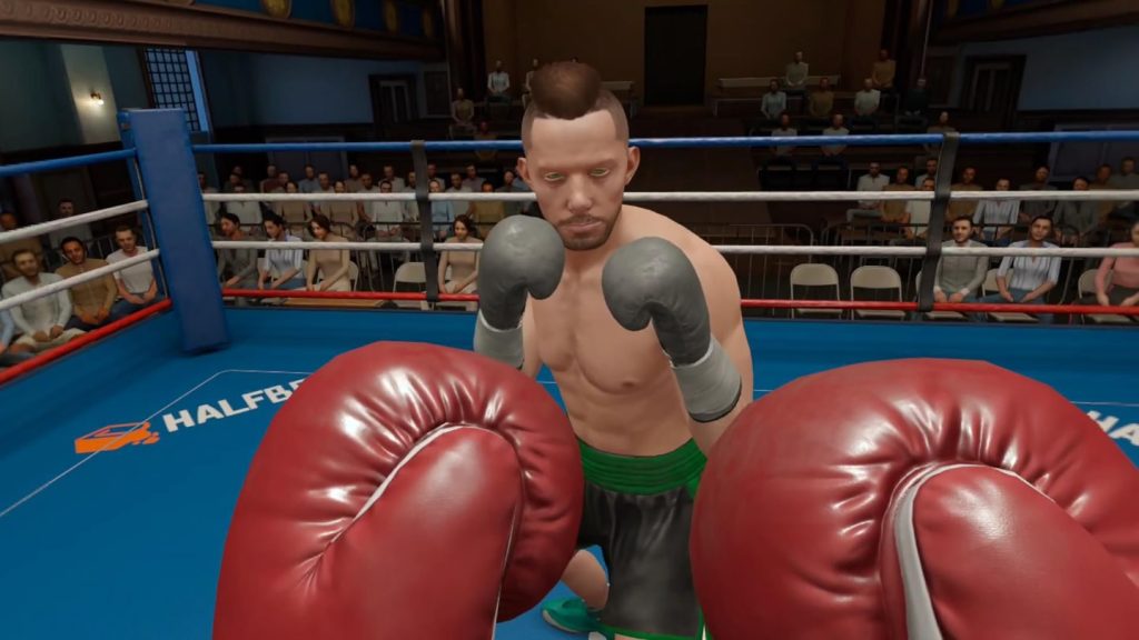 Two VR fighters facing off in a crowded arena during a PvP match in The Thrill of the Fight 2.