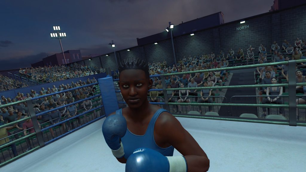 A Meta Quest player dodging a hook in a live multiplayer fight in The Thrill of the Fight 2.