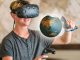 Young student interacting with a VR touchscreen joystick during immersive STEM lesson