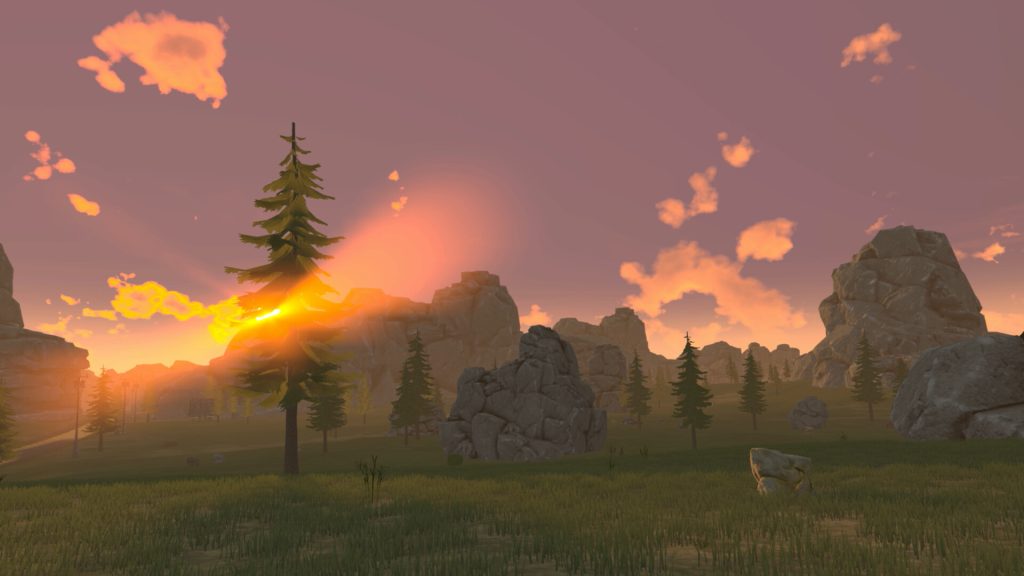 VR survival player gathering resources in a barren Martian landscape in GRIM VR.