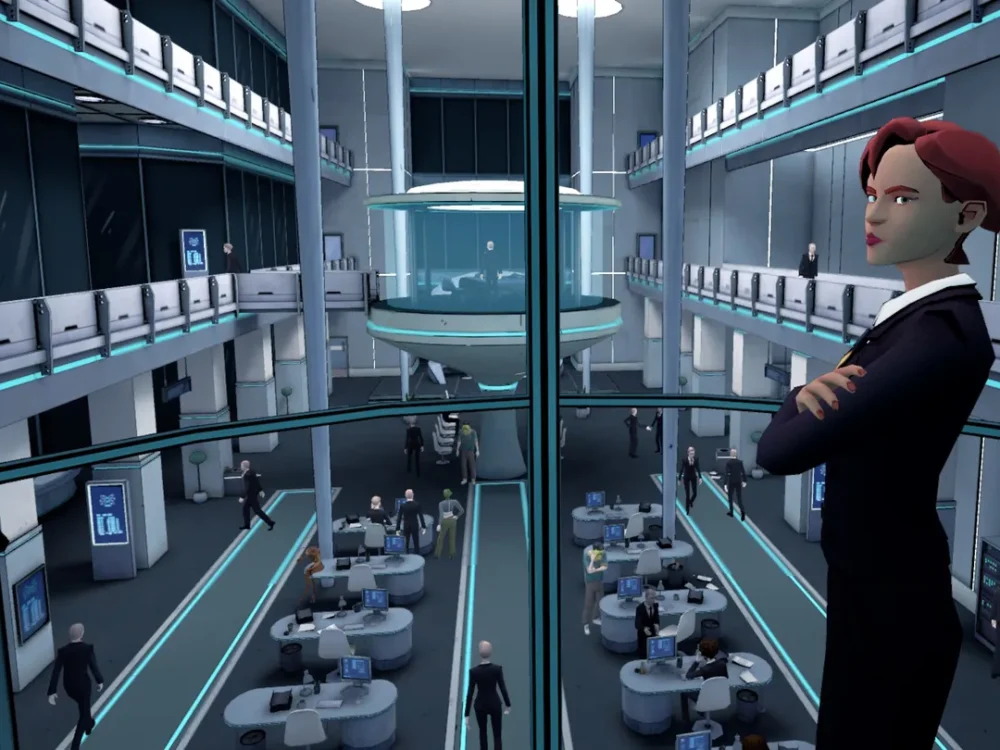 Two players in co-op mode battling aliens in Men in Black Most Wanted VR