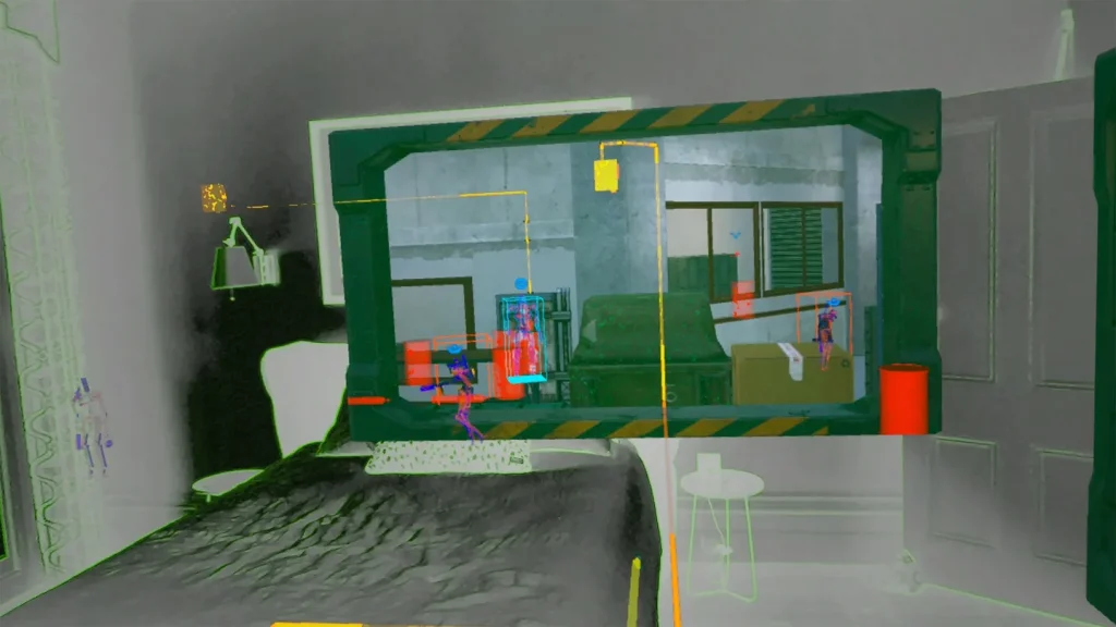 Player scanning a real living room for Espire: MR Missions mixed reality gameplay